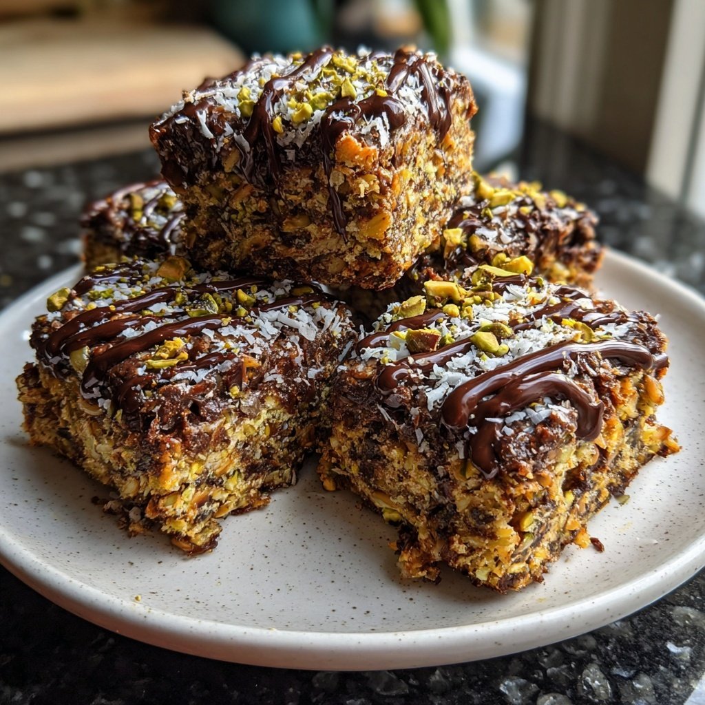 Chocolate Pistachio Coconut Squares