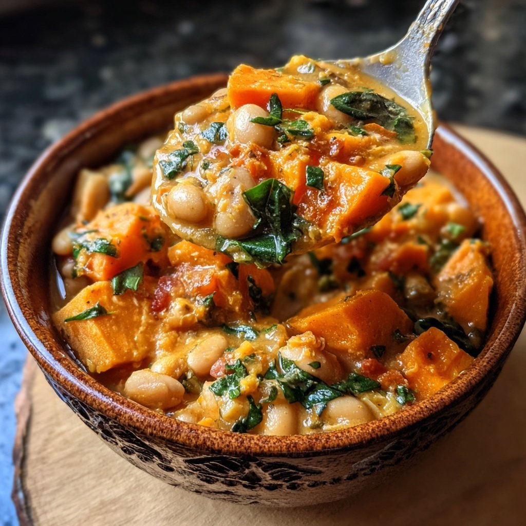 Healthy Crockpot Sweet Potato White Bean Stew