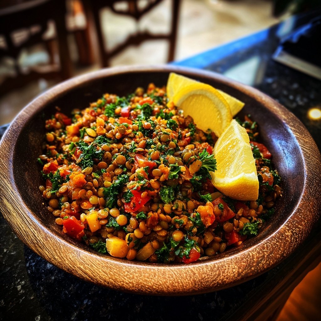 Healthy Lunch Lentil Salad with Lemon