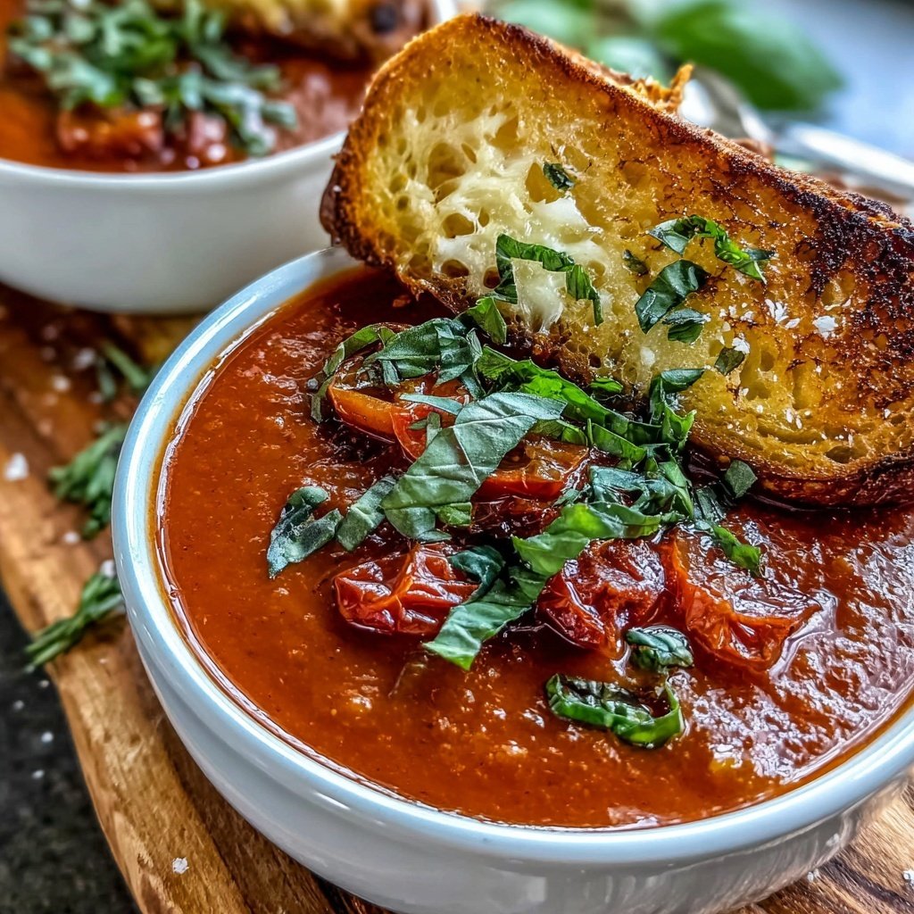 Cozy Tomato Basil Soup With Grilled Cheese